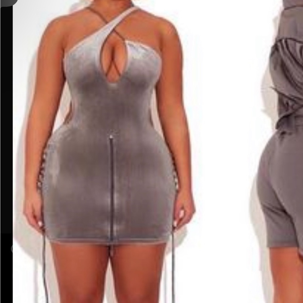 BBX Velvet Etain Gray Halter Mini Dress (RARE)